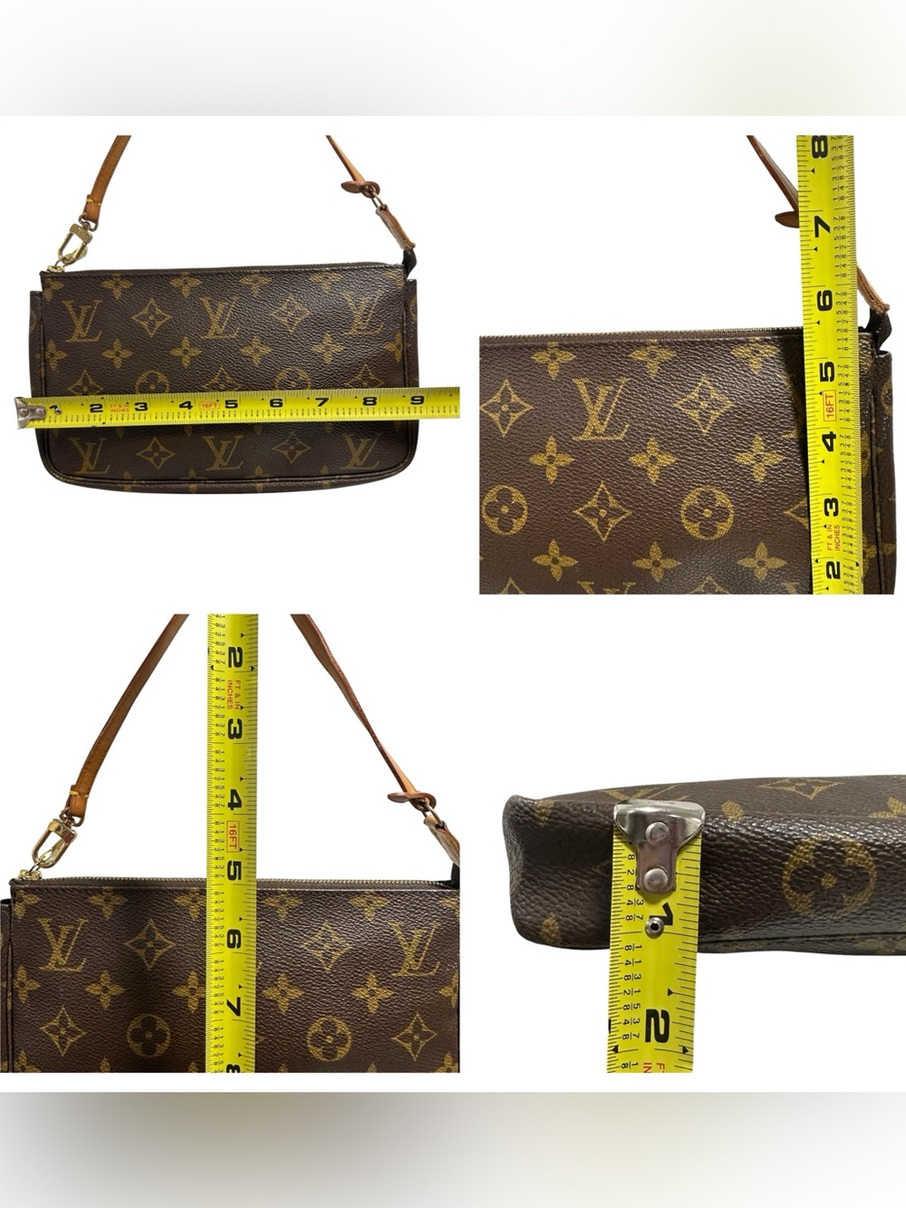 Louis Vuitton Brown Monogram Canvas Pochette with Tan Strap - Picture 12 of 15